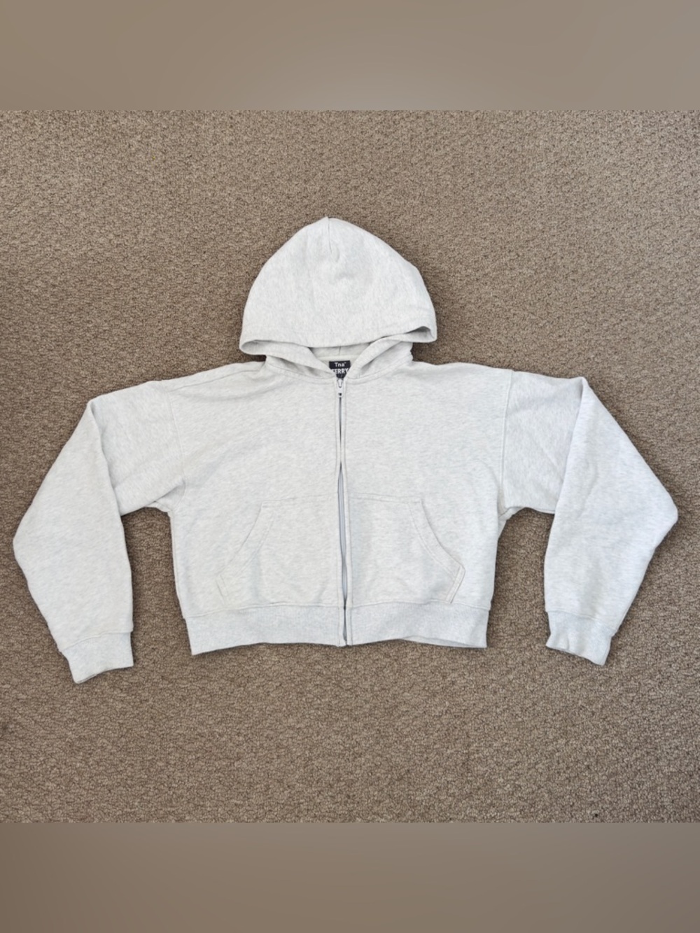 Aritzia TNA Light Gray Cropped Zip Terry Fleece Boyfriend Hoodie